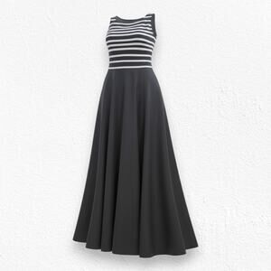 JS Collections Black White Striped Illusion Bodice Evening Gown Dress Size 12